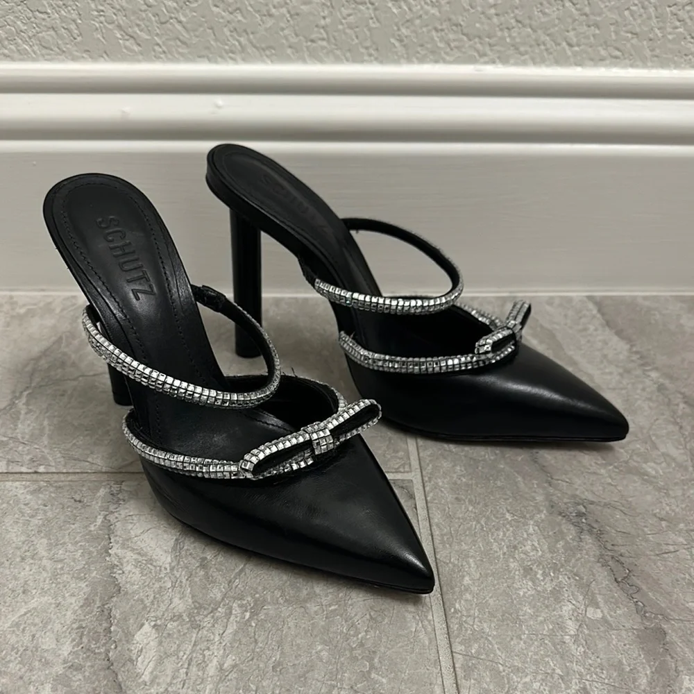 SCHUTZ Black Bow Embellished Heels